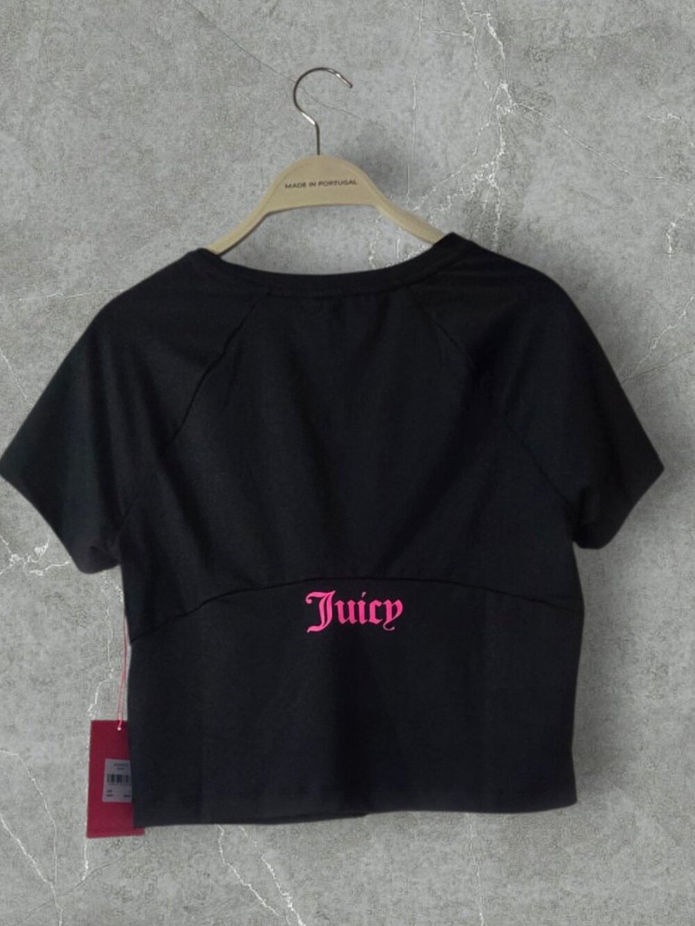 NWT Juicy Couture Sport Black Cropped Top Size L Logo Short Sleeve Tee